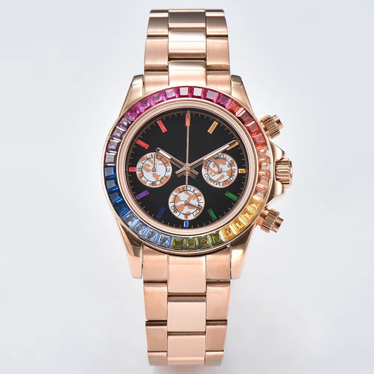 Luxury Men'S Watch Rose Gold Rainbow Watch VK63 Watch Sapphire Glass Waterproof Watch 39.3 Case Watch Support Customized Logo